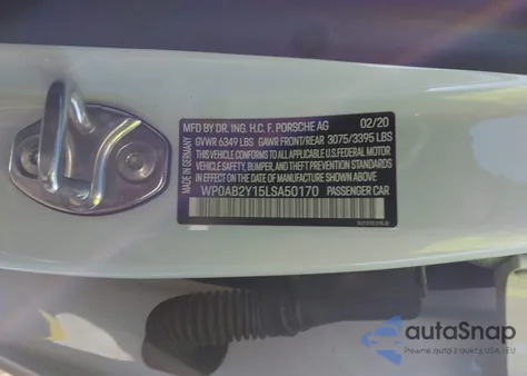 2020 Porsche Taycan 4S z USA, uszkodzony, nr VIN WP0AB2Y15LSA50170